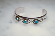 Load image into Gallery viewer, Fred Harvey Era “Navajo” Handmade Triple Turquoises Bungle