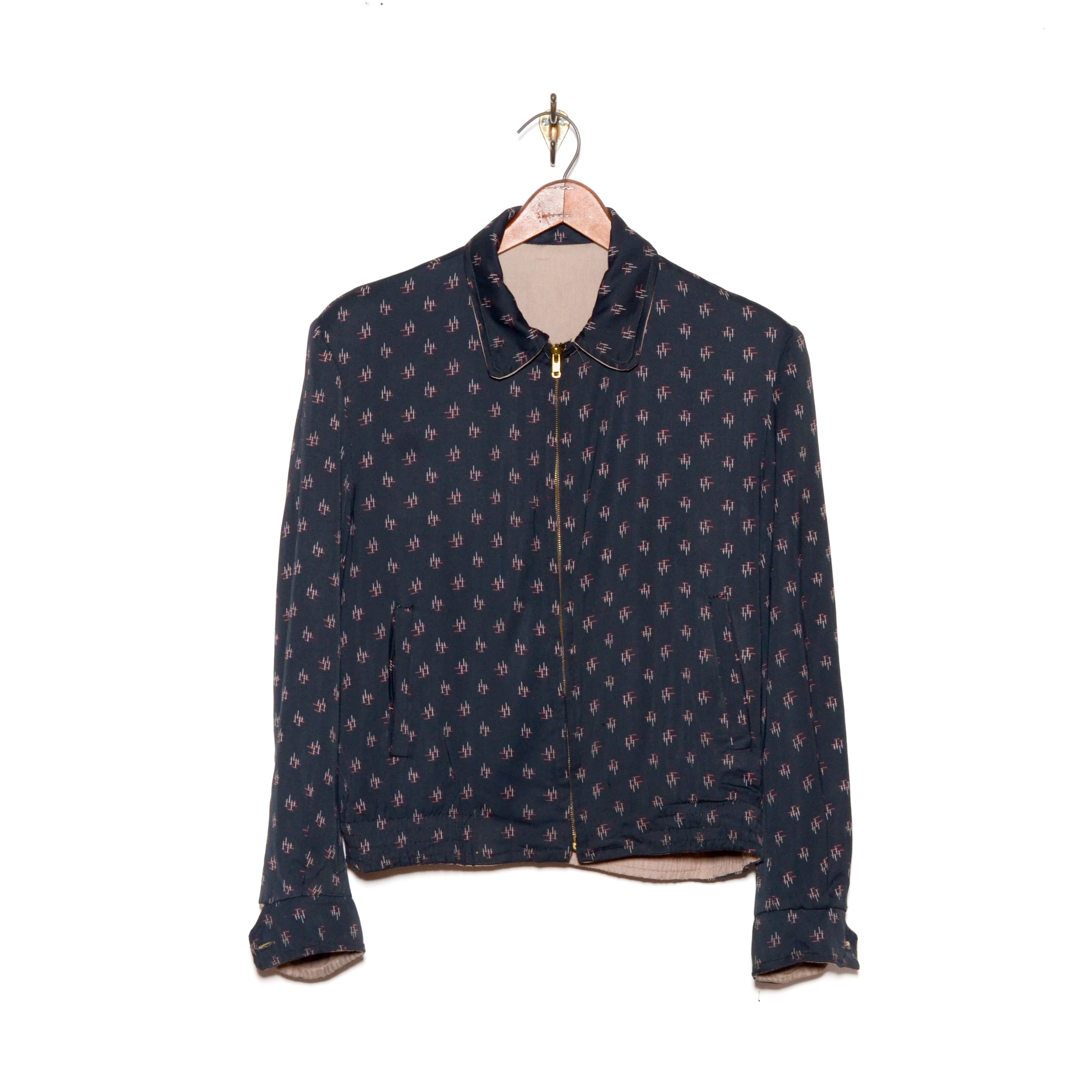 50s Rayon Gabardine jacket black カスリ 1950's Rayon Black Atomic Gab Reversible Rickey Jacket – Rugged